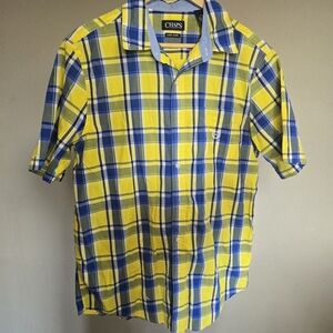Chaps Men's Yellow and Blue Plaid Shirt